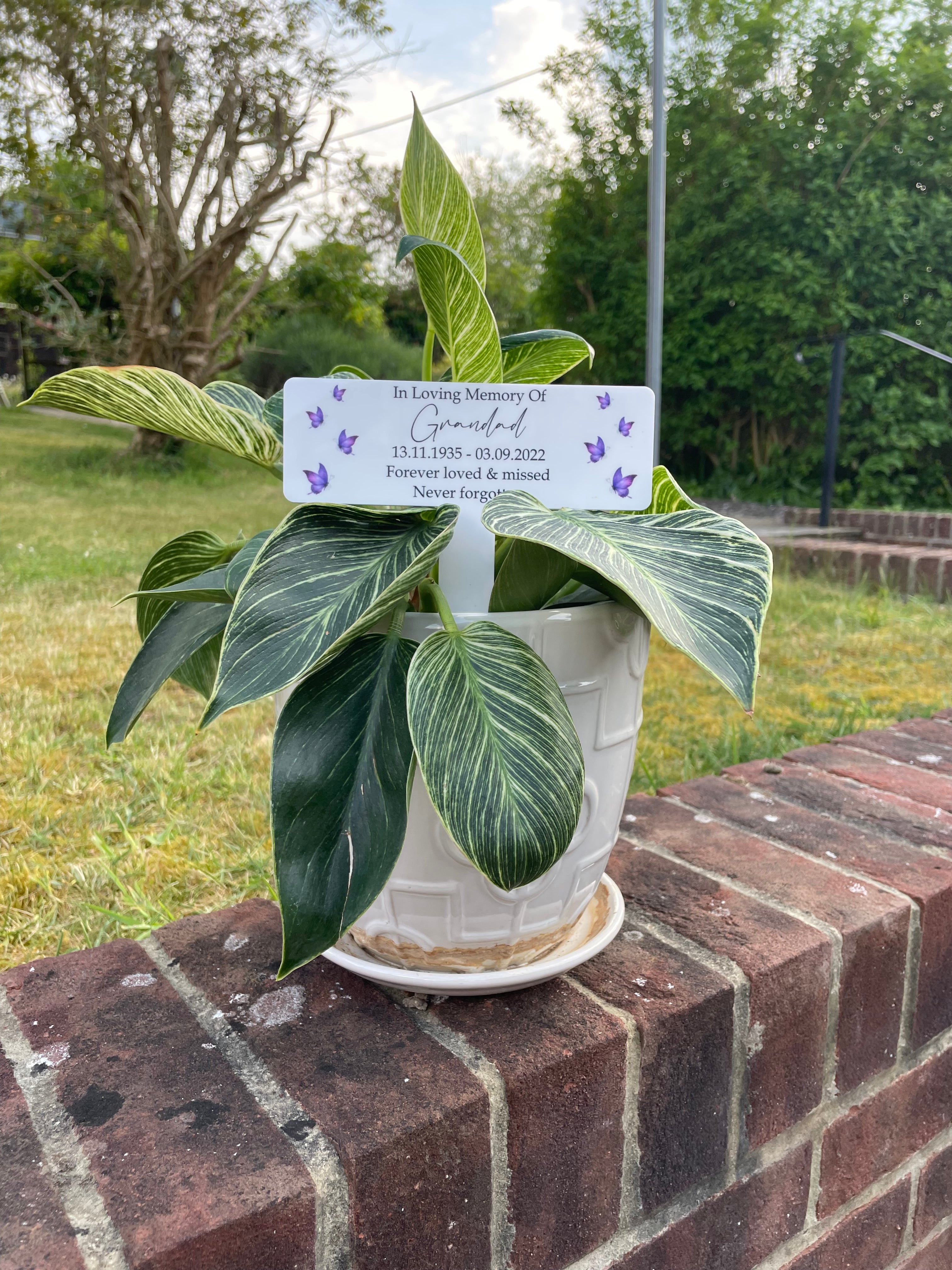 Acrylic Purple Butterflies plant pot memorial plaque