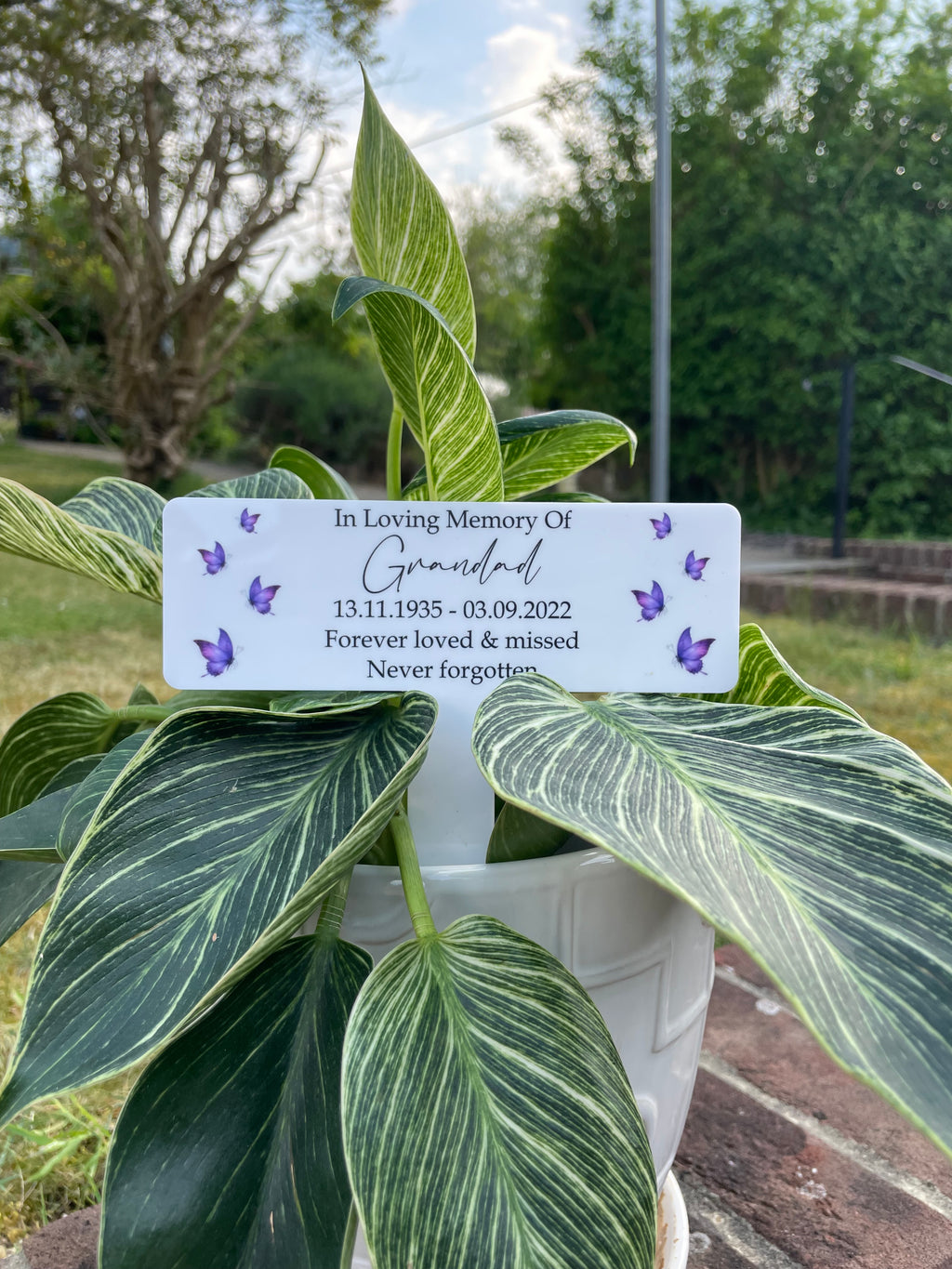Acrylic Purple Butterflies plant pot memorial plaque