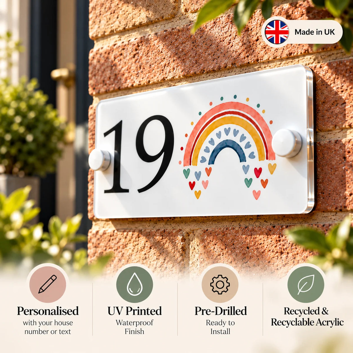Acrylic house sign rainbow small