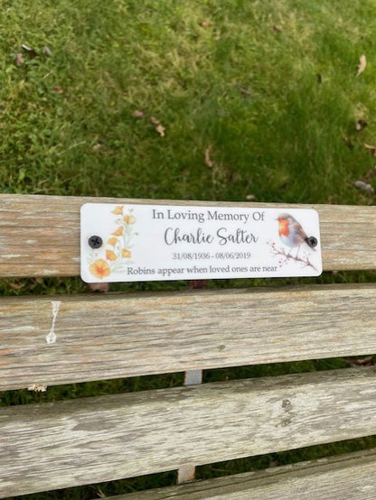 Acrylic bench Robin memorial plaque Cal