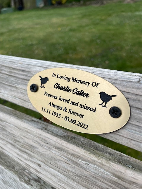 Gold and Silver Bench Memorial Plaque - Robin Circle