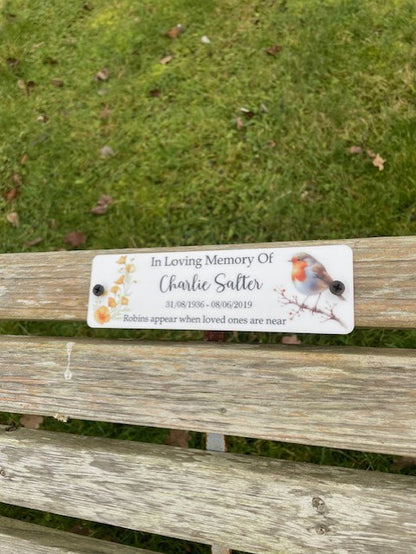 Acrylic bench Robin memorial plaque Cal