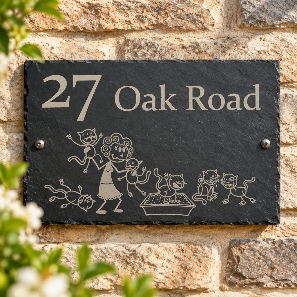 Crazy cat lady slate house sign