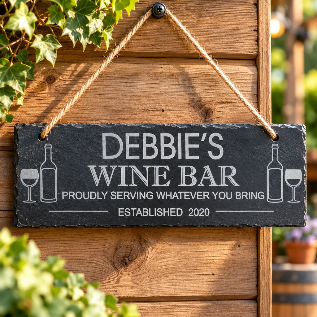 Wine bar garden slate sign