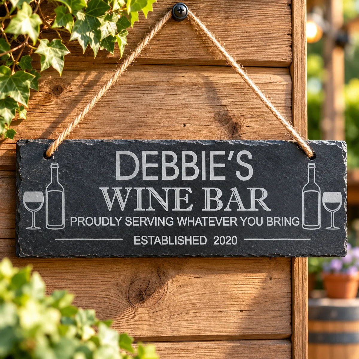 Wine bar garden slate sign