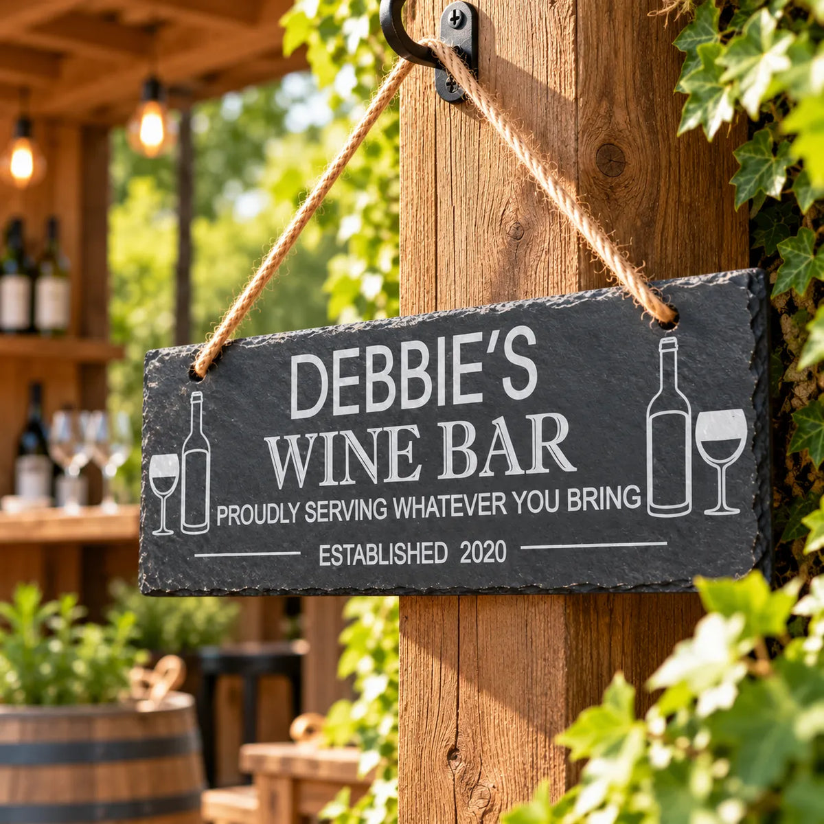 Wine bar garden slate sign