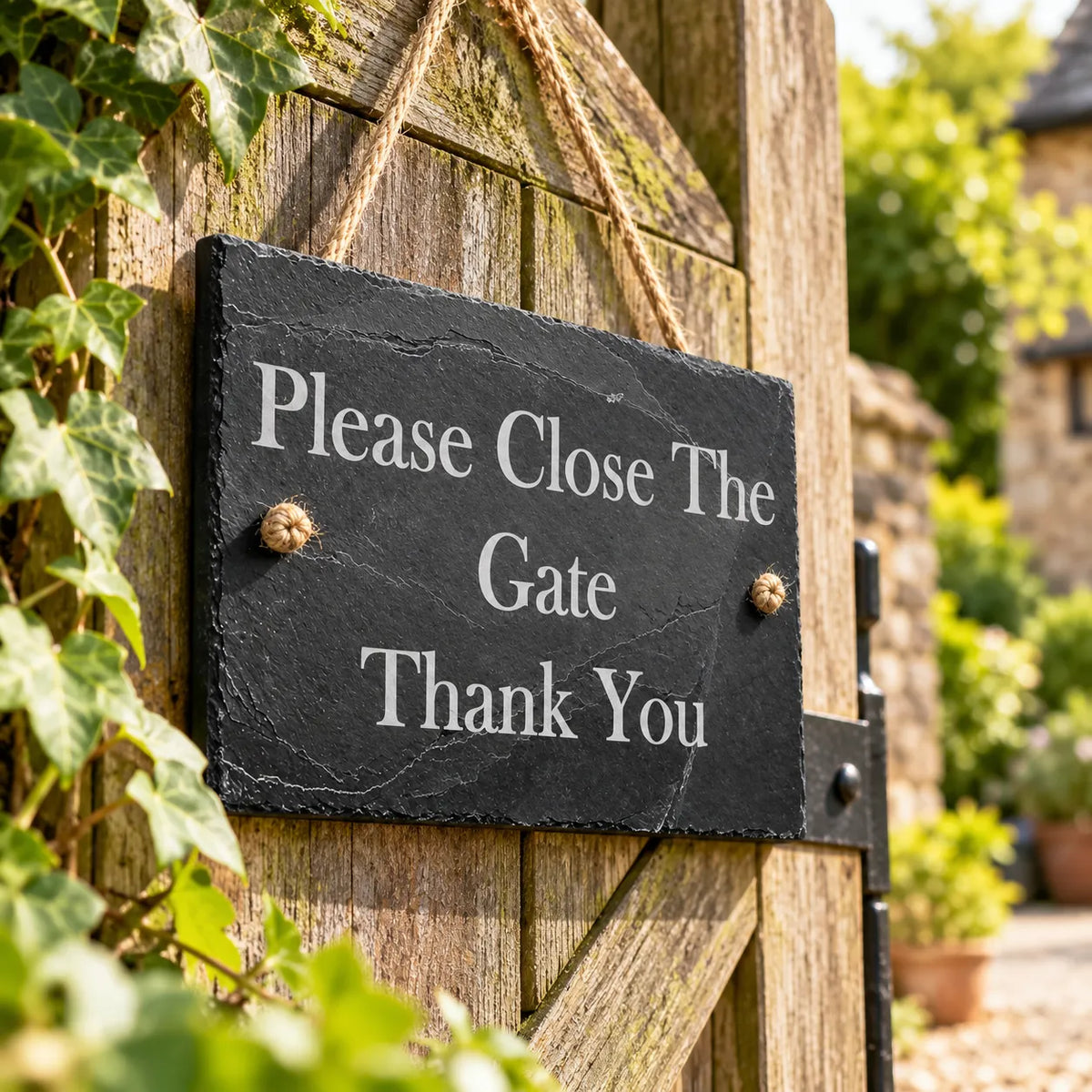 Please close the gate garden slate sign