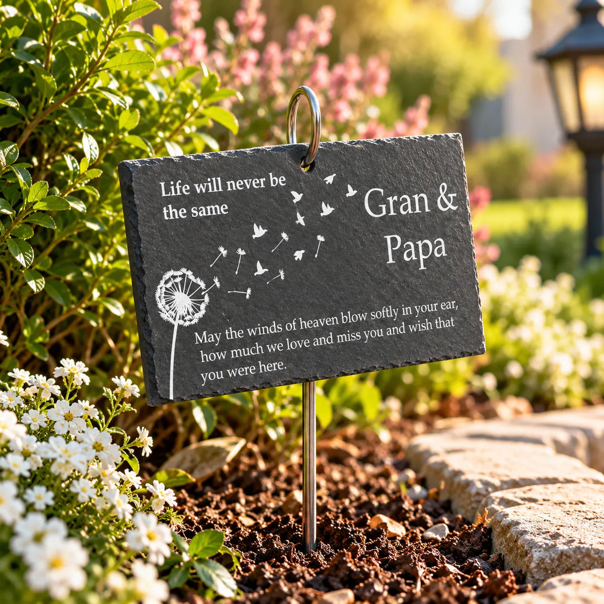Dandelion Memorial Garden slate plaque with hanging hook