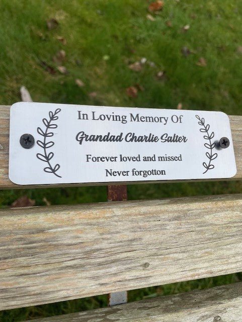 Gold and Silver Bench Memorial Plaque - Leaf