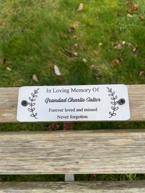 Gold and Silver Bench Memorial Plaque - Leaf