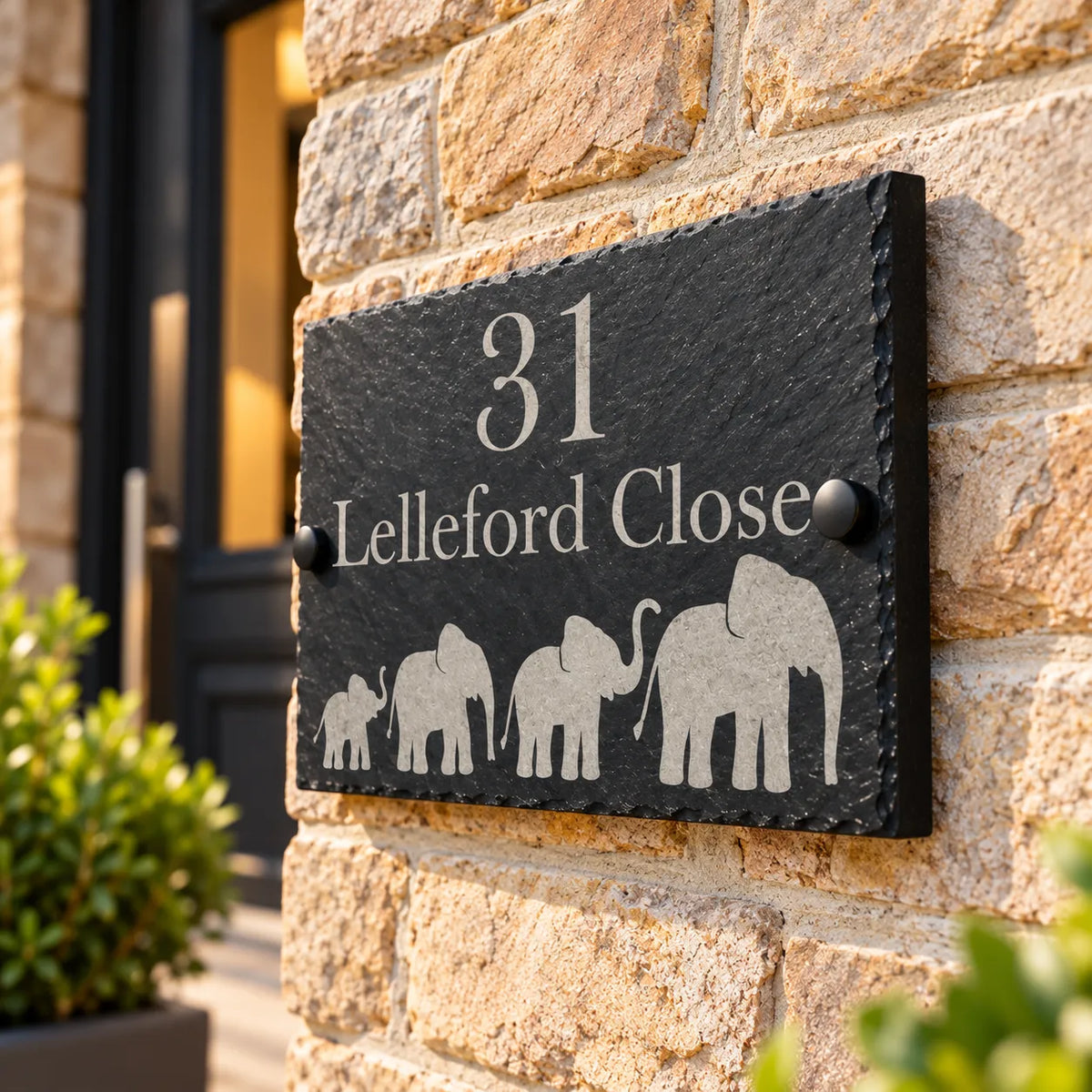 Elephant family slate house sign