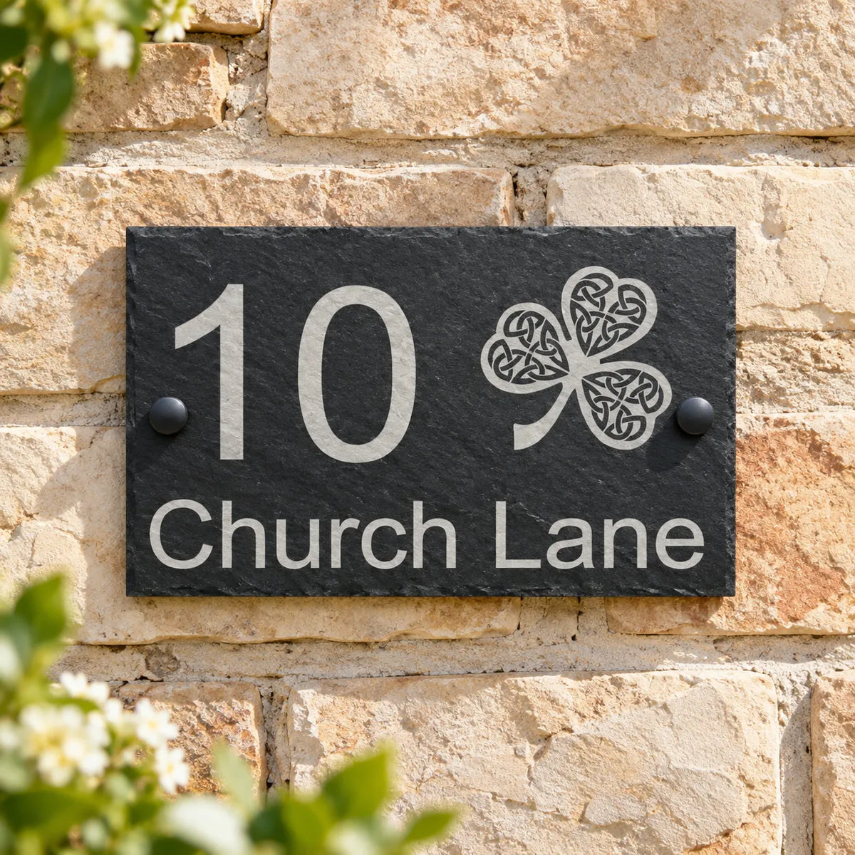 Celtic clover slate house sign