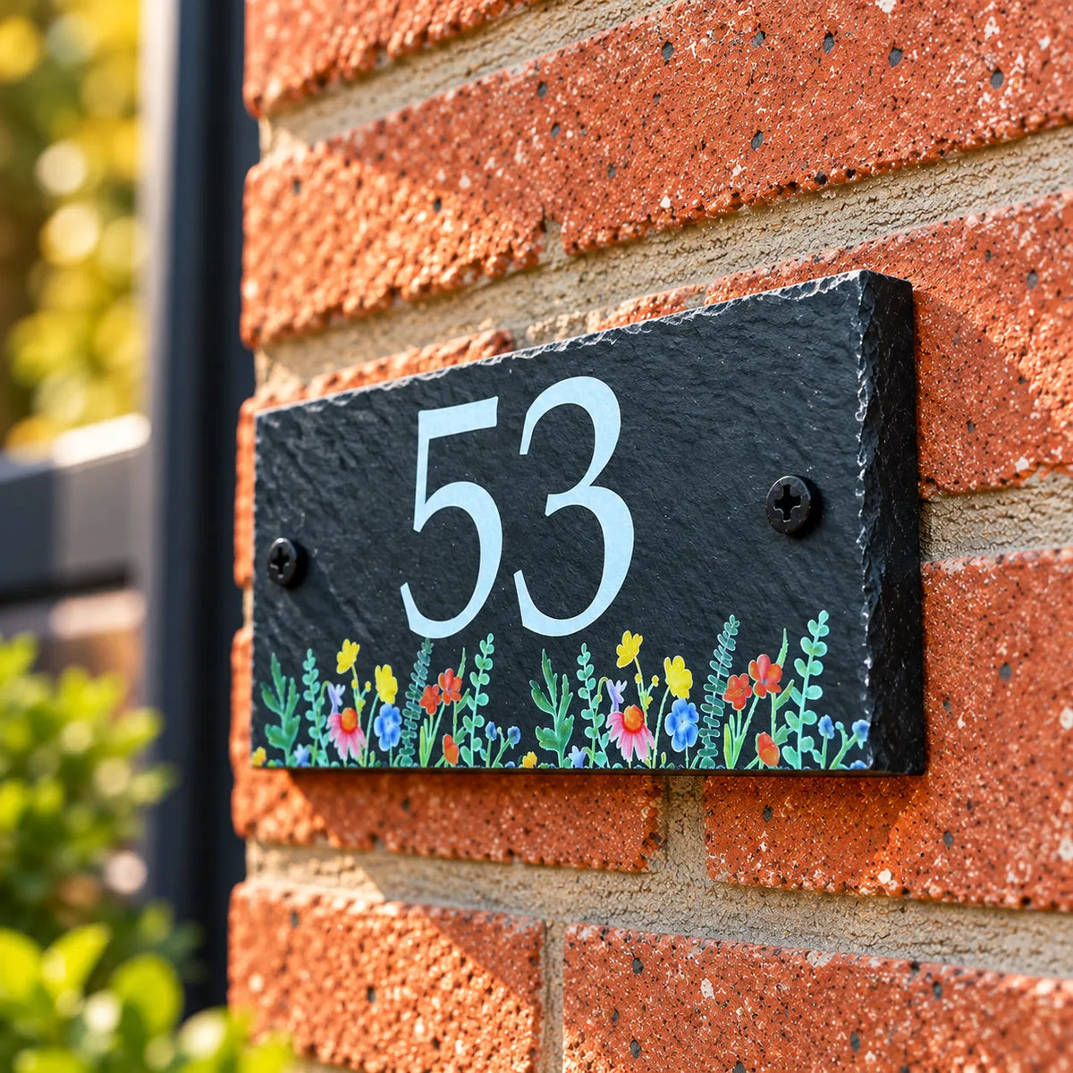 Number slate house sign wild flowers small