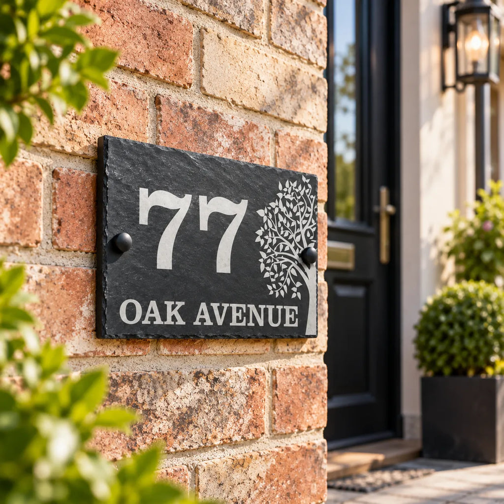 Tree slate house sign