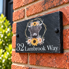 Highland cow slate house sign