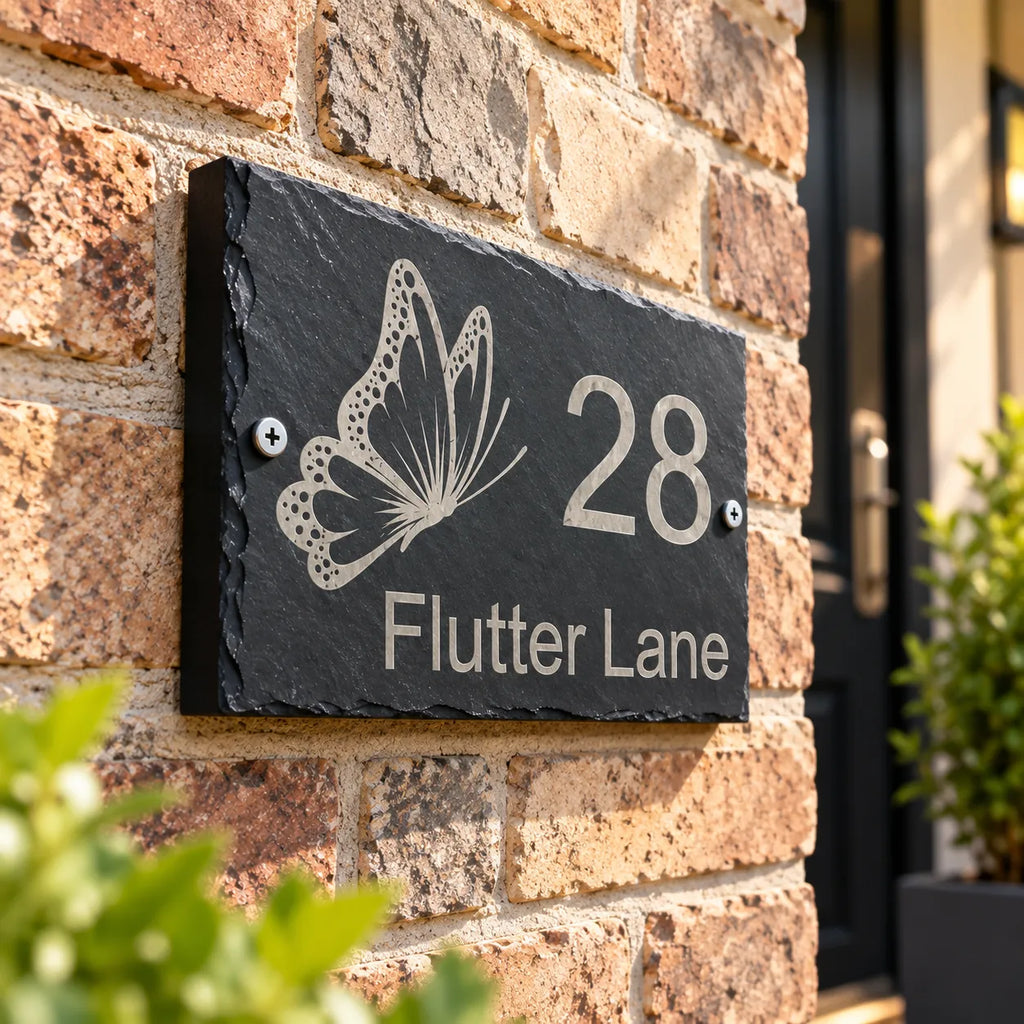Butterfly slate house sign