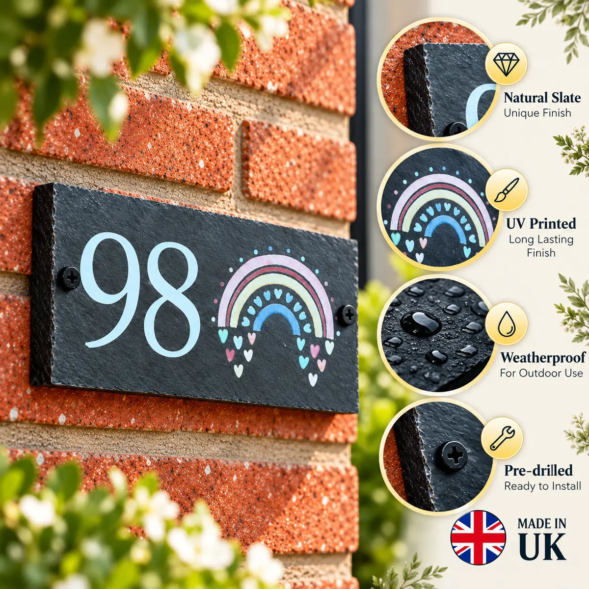 Number slate house sign rainbow small