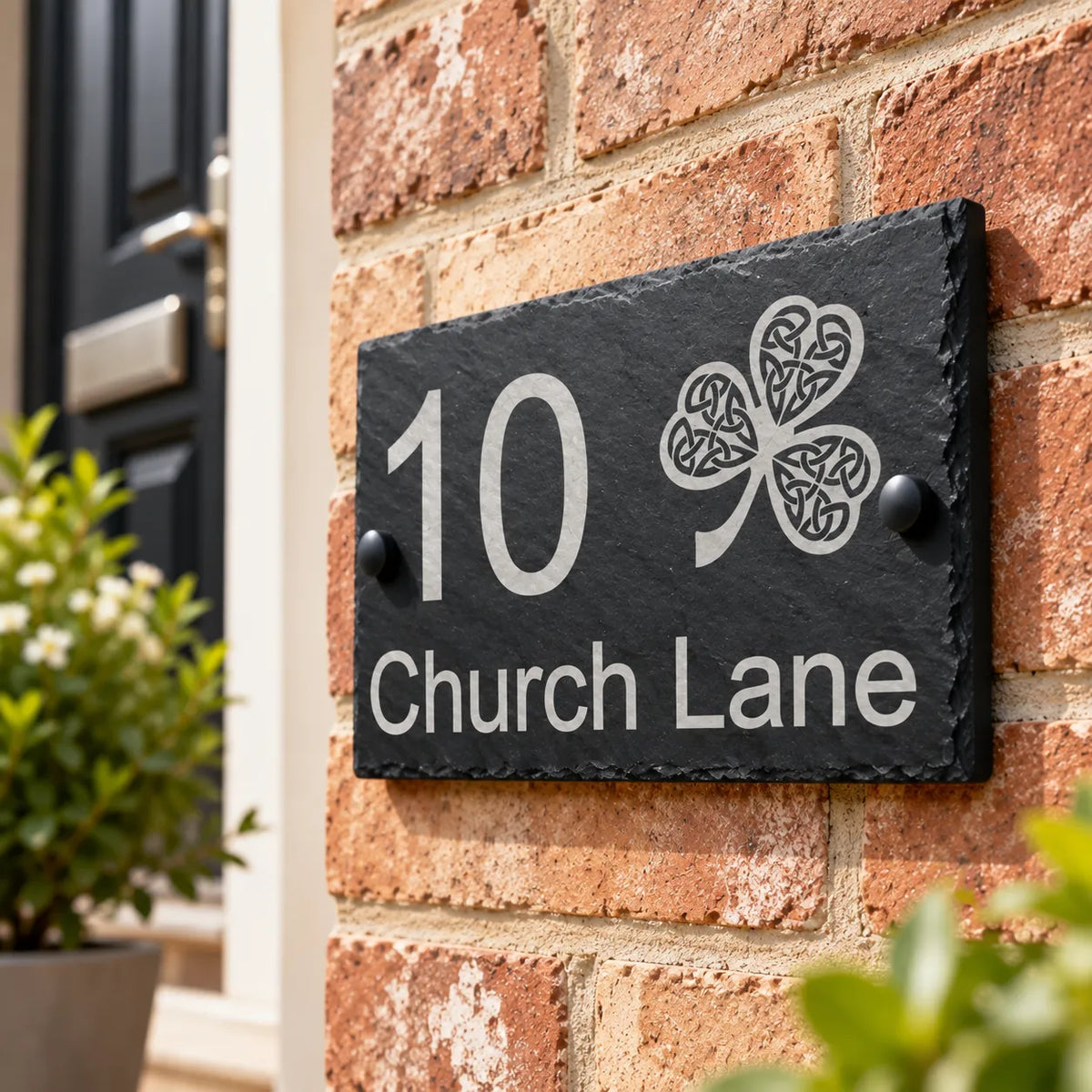 Celtic clover slate house sign