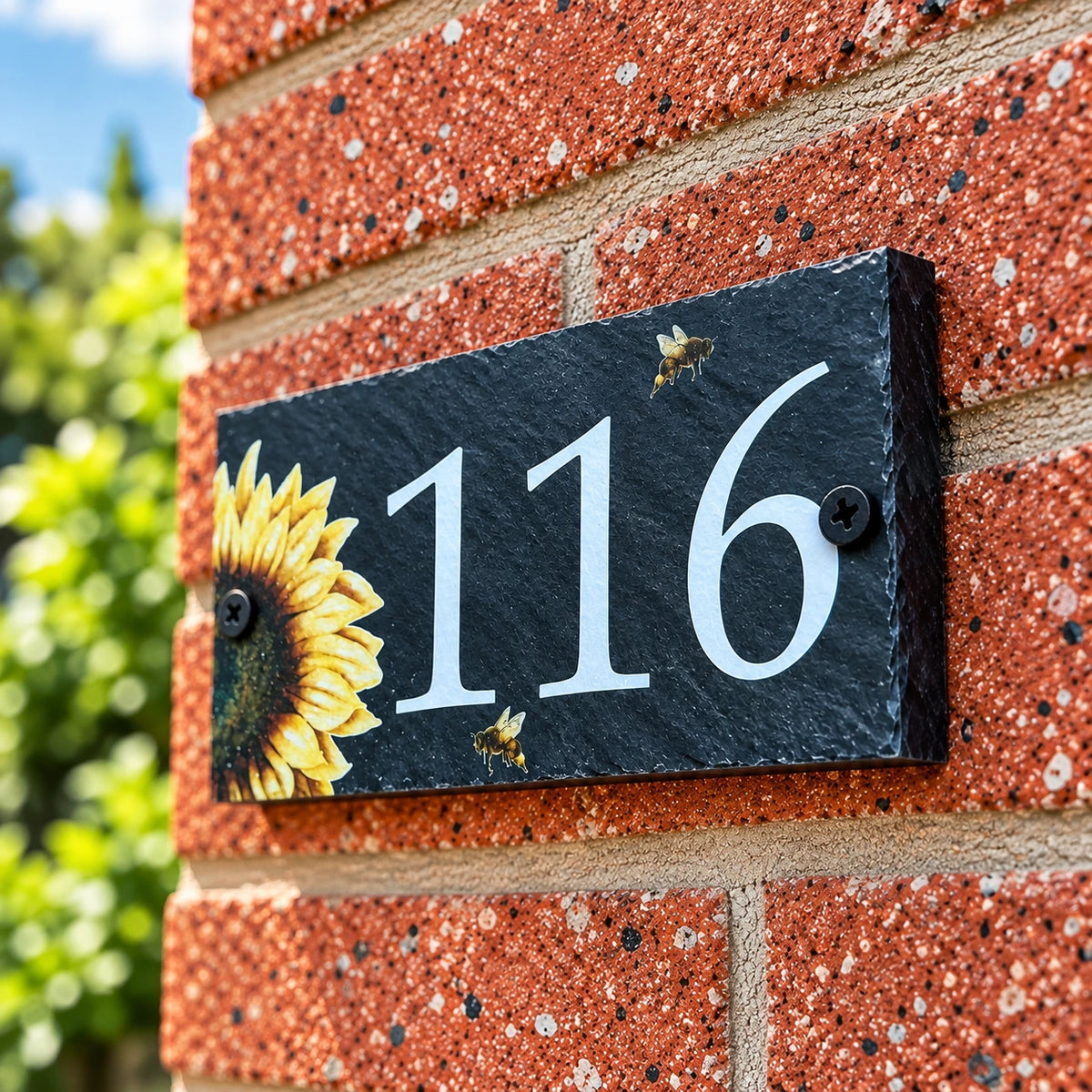 Number slate house sign sunflower small