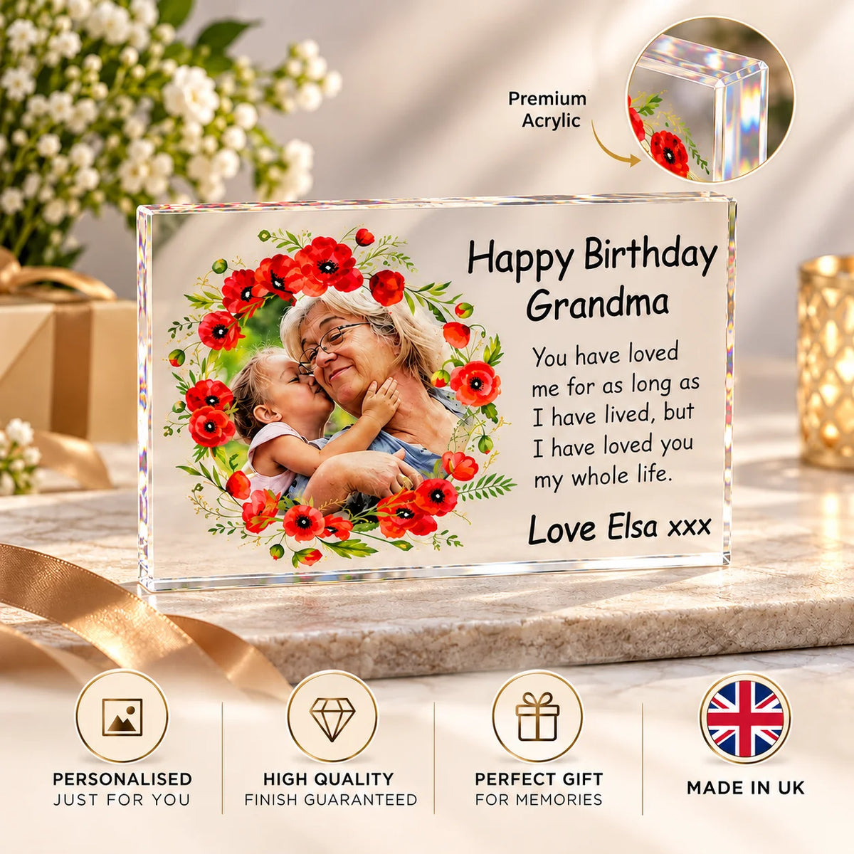 Birthday wreath acrylic block