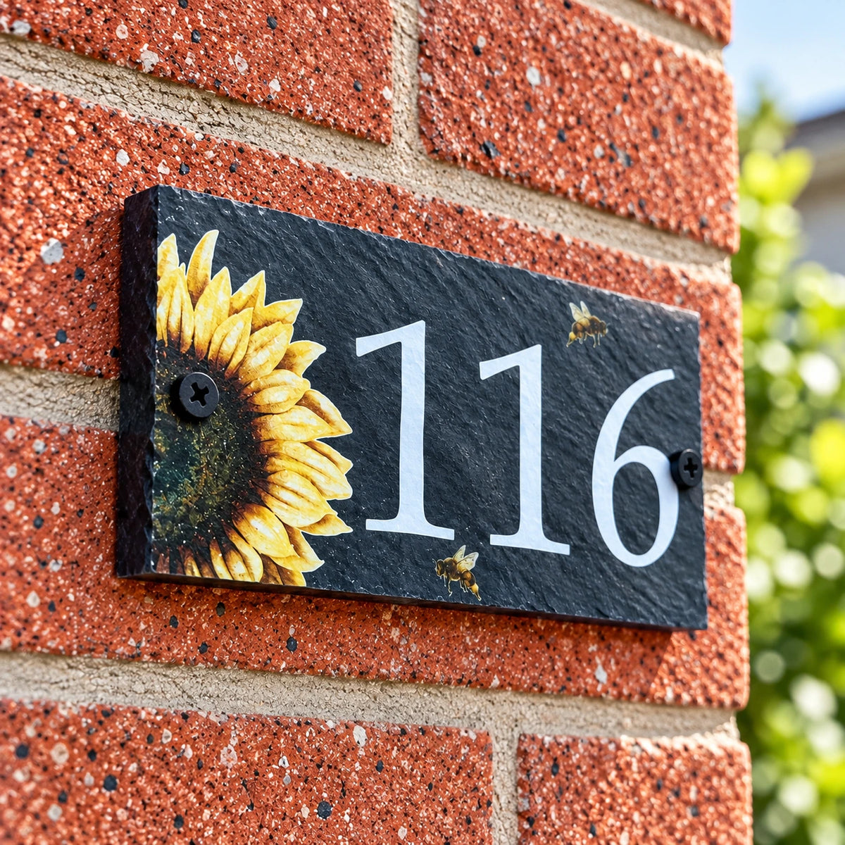 Number slate house sign sunflower small