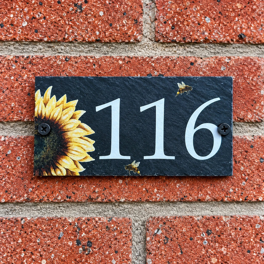 Number slate house sign sunflower small