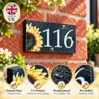 Number slate house sign sunflower small