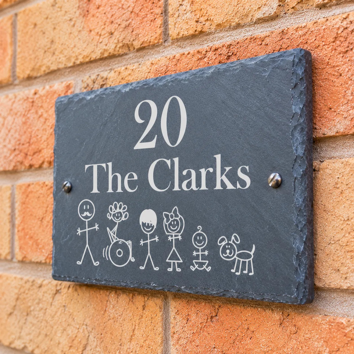 Stick figures slate house sign