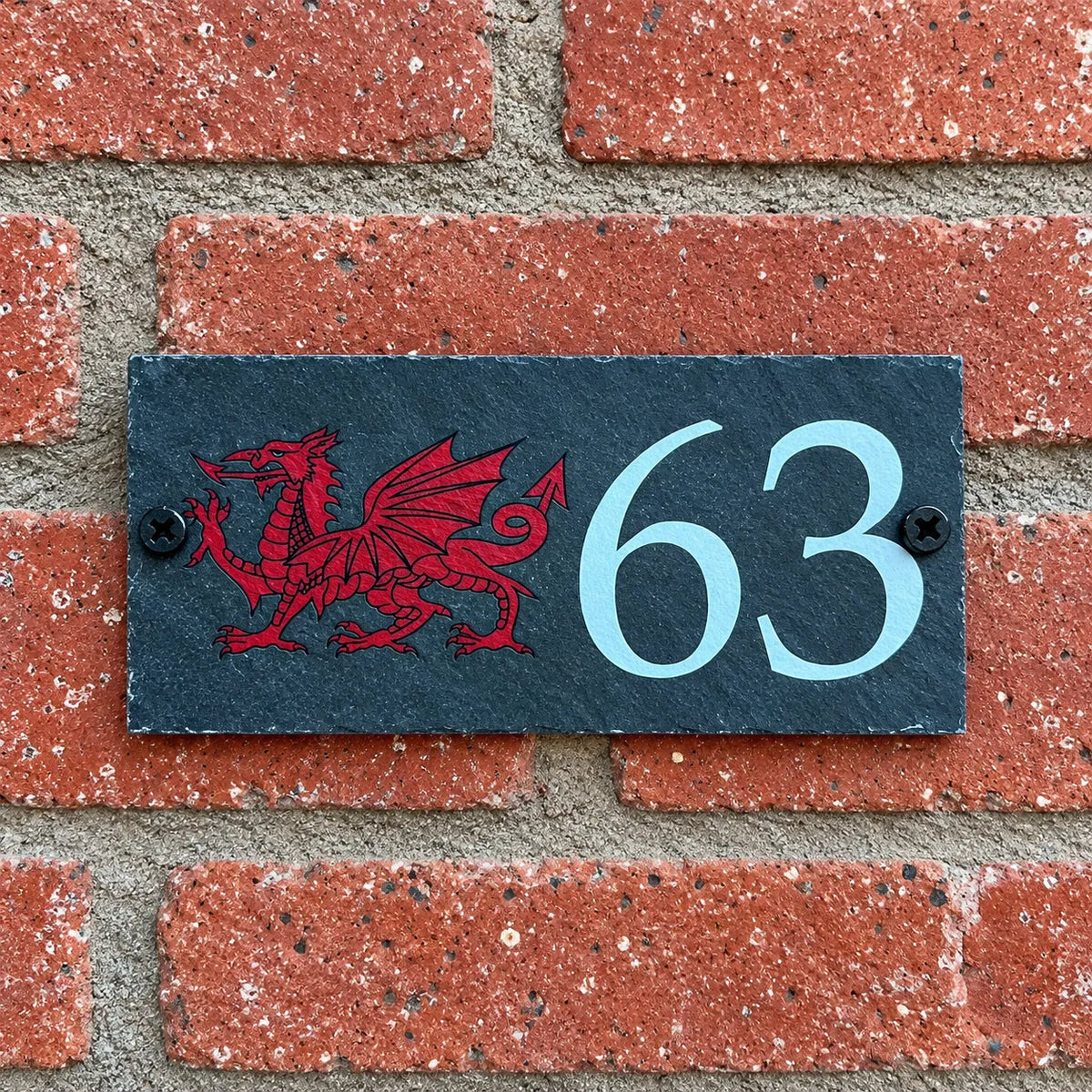 Number slate house sign Welsh dragon small