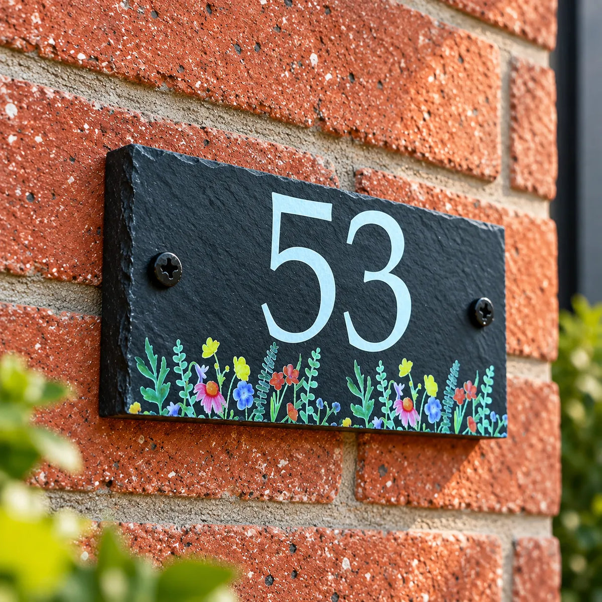 Number slate house sign wild flowers small