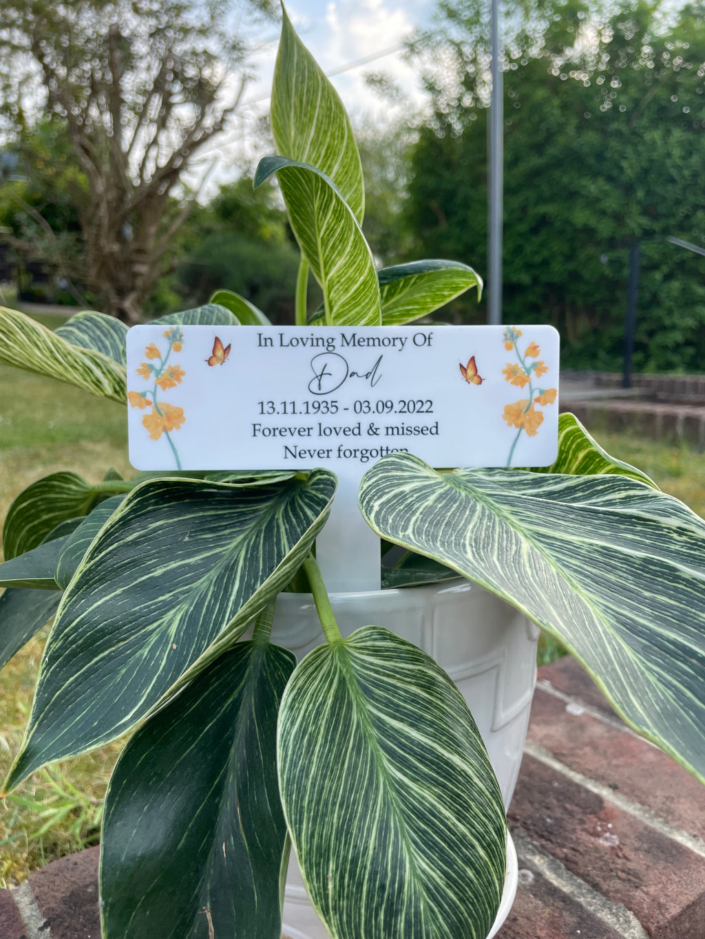 Acrylic Yellow Flowers plant pot memorial plaque