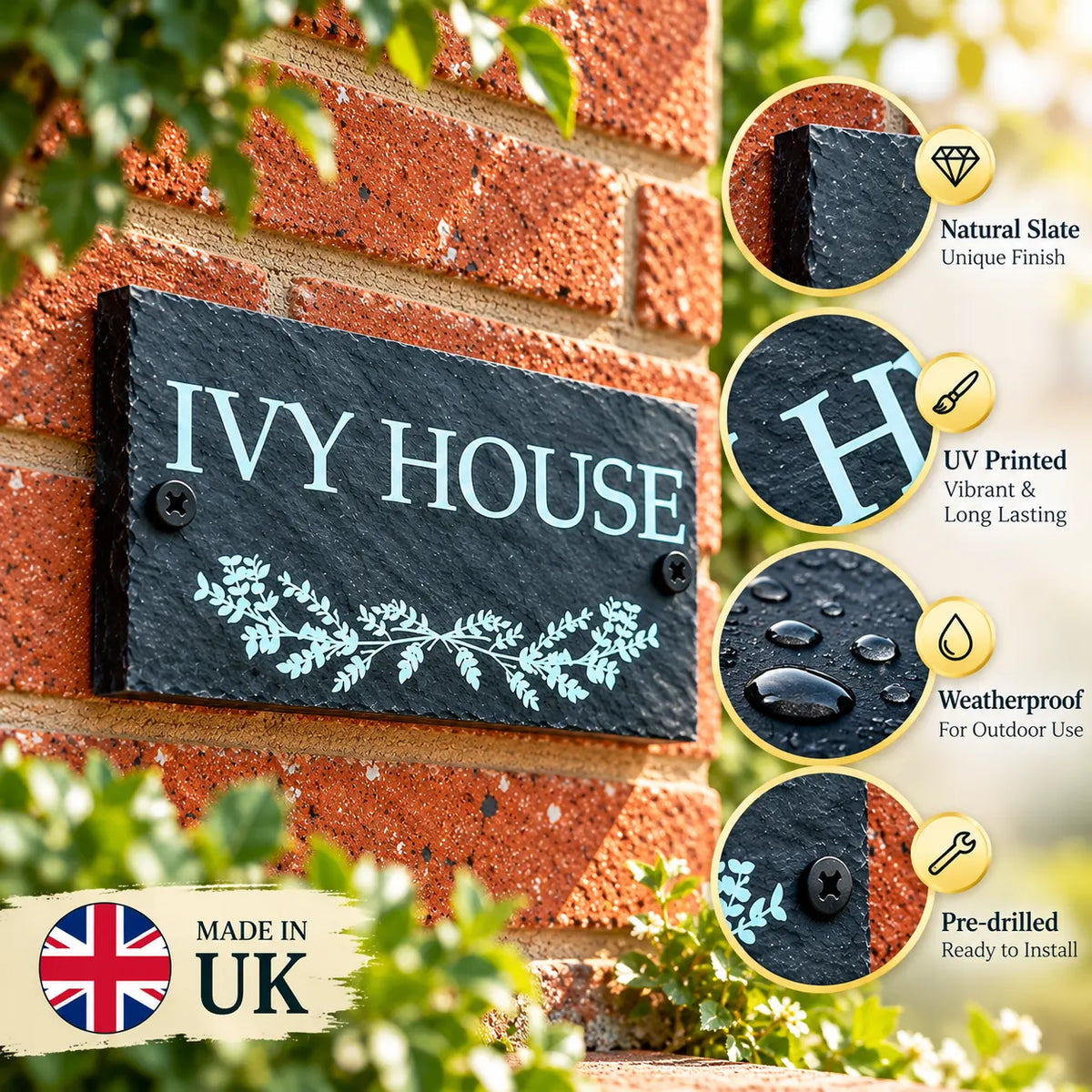 Number slate house sign leaf divider small