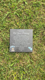 Bear Birthday Memorial plaque 3 Blue Balloons