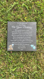 Bear Birthday Memorial plaque Blue Balloons
