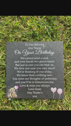 Bear Birthday Memorial plaque Pink Balloons