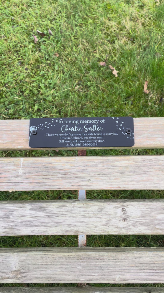 Acrylic bench black dandelion memorial plaque