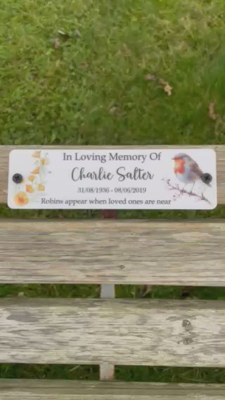 Acrylic bench Robin memorial plaque Cal