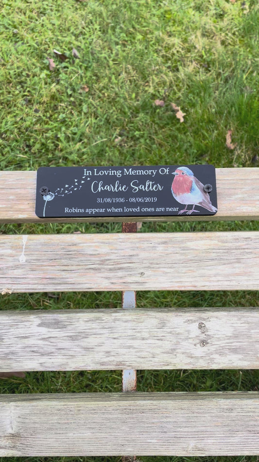 Acrylic robin bench black dandelion memorial plaque