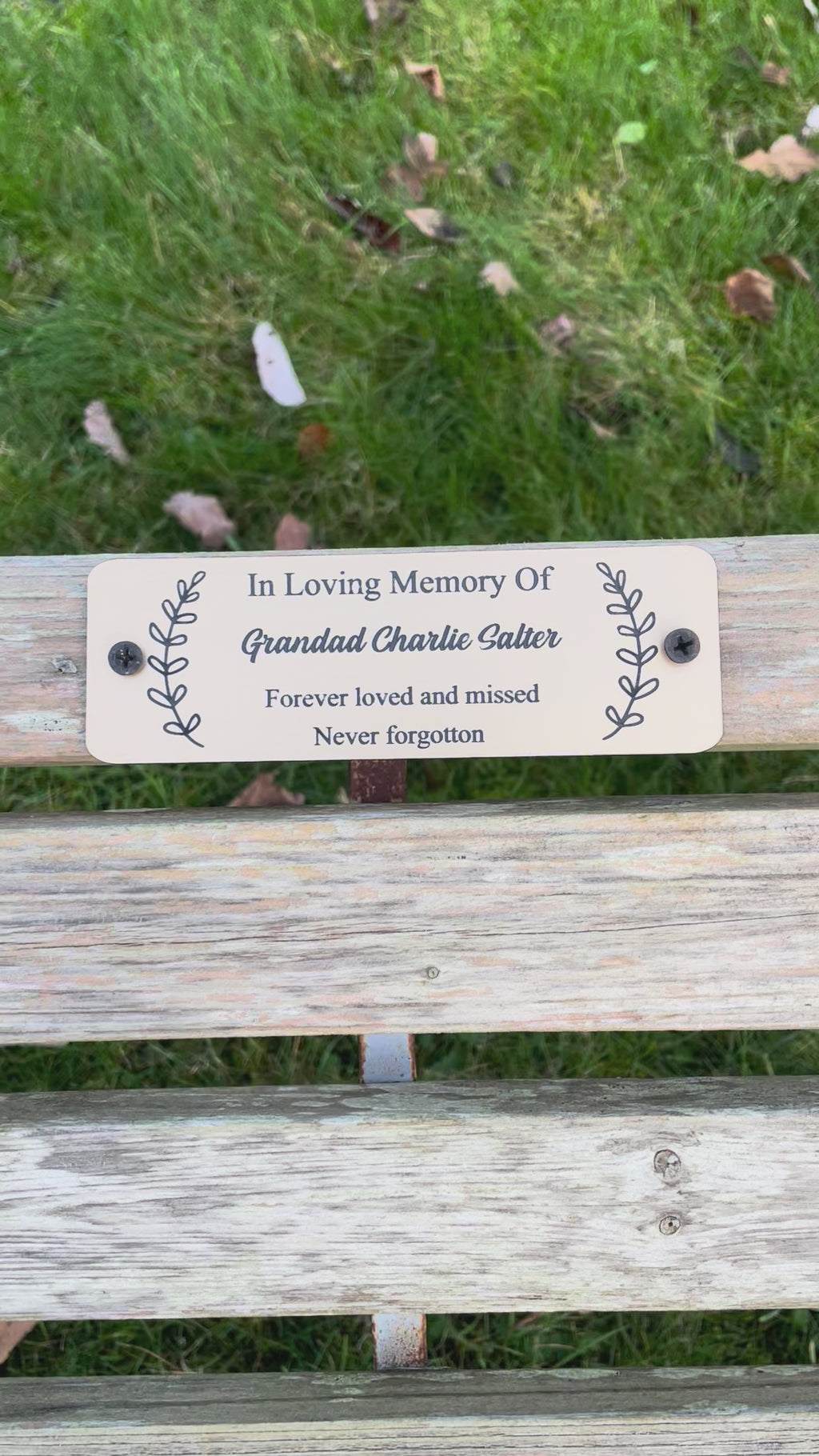Gold and Silver Bench Memorial Plaque - Leaf