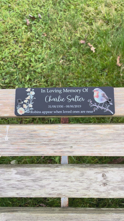 Acrylic bench black Robin memorial plaque Cal