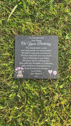 Bear Birthday Memorial plaque 3 Pink Balloons