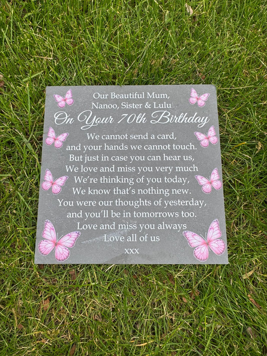 Butterfly Birthday memorial plaque Pink