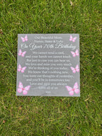 Butterfly Birthday memorial plaque Pink
