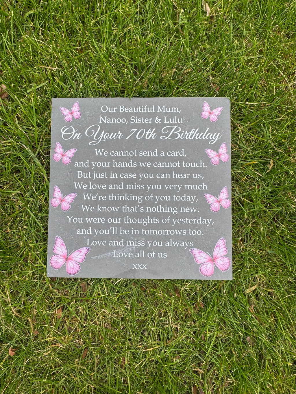 Butterfly Birthday memorial plaque Pink