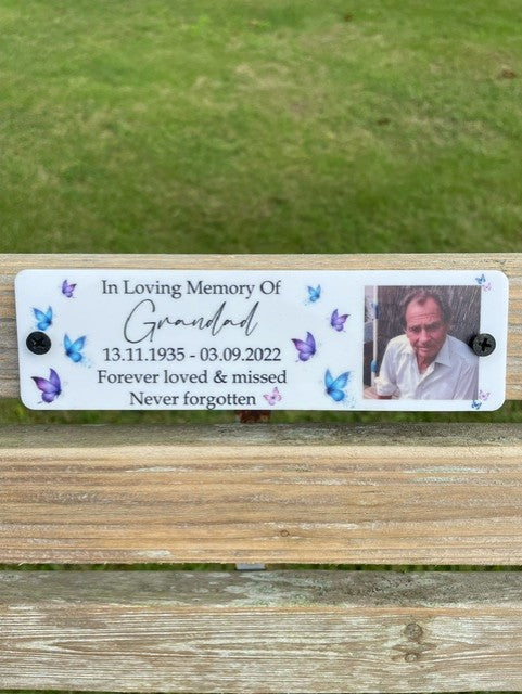Acrylic bench picture memorial plaque - Butterflies