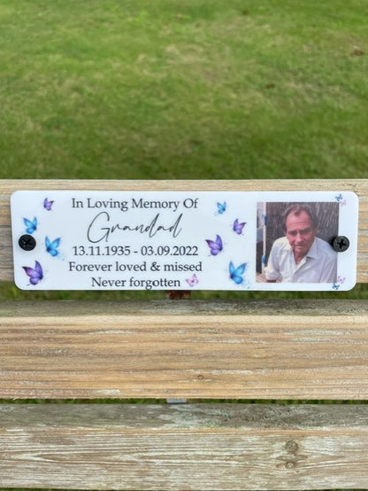 Acrylic bench picture memorial plaque - Butterflies