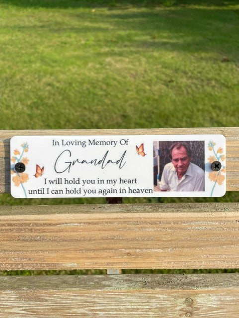 Acrylic bench picture memorial plaque - Yellow Flowers