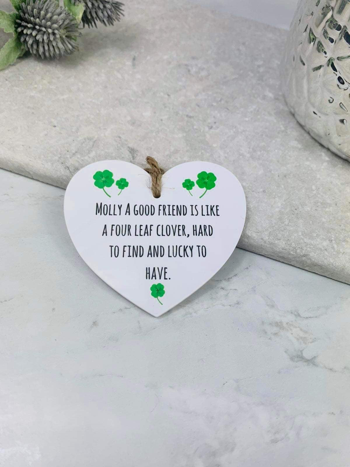 BOGOF A good friend is like a four leaf clover hanging heart keepsake