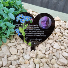 Black heart memorial stake forget me not