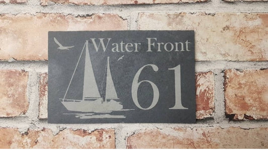 Sailing boat slate house sign